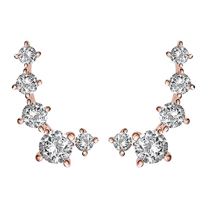 PAVOI 14K Gold Plated Cubic Zirconia Ear Crawler | Cuff Earrings | Hypoallergenic Stud Ear Climbe... | Amazon (US)