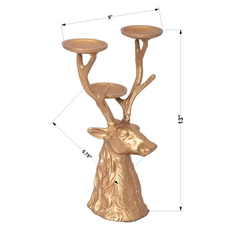 My Texas House Metal Casted Stag Pillar Candle Holder Gold Finish, 13 inch | Walmart (US)