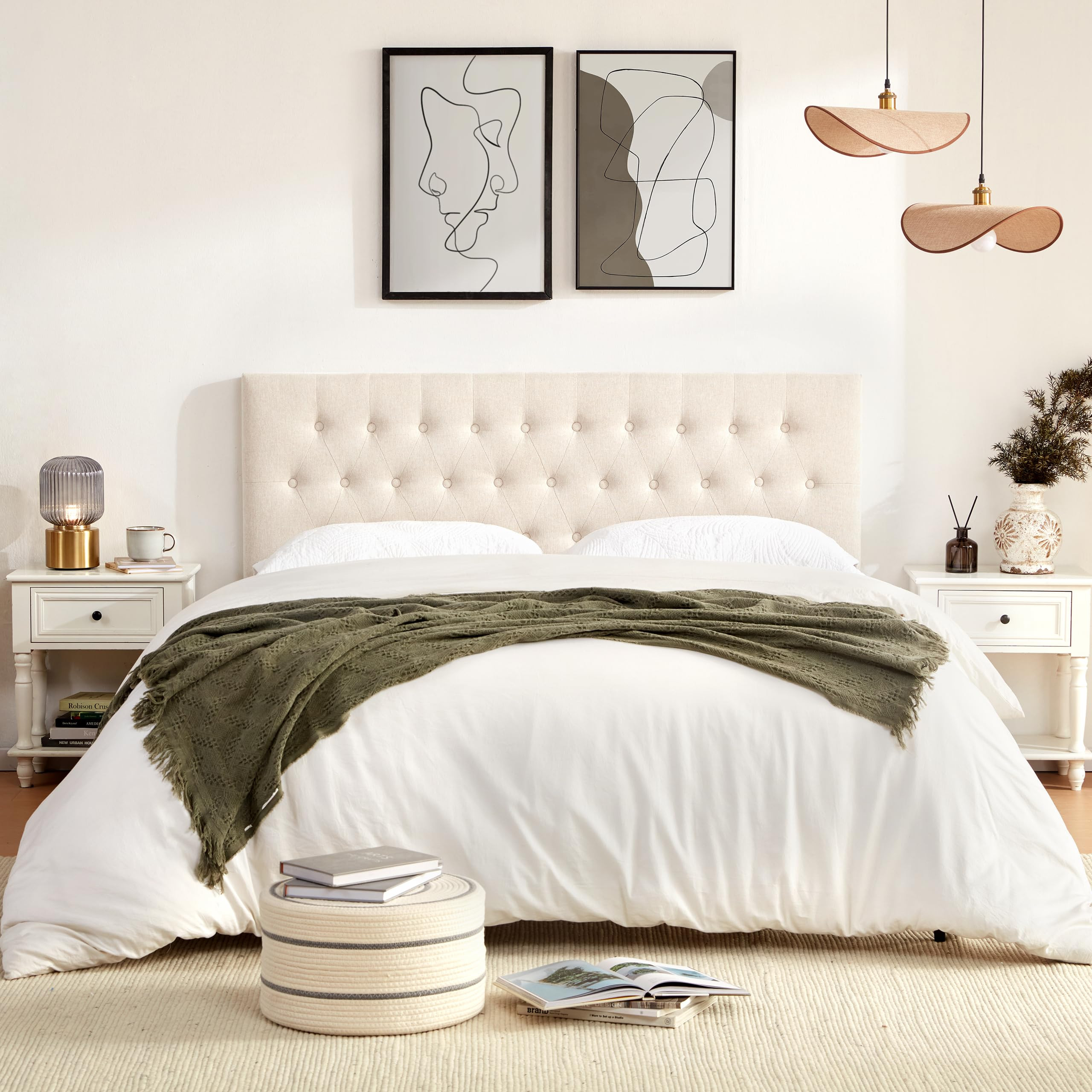 Tufted Upholstered Headboard King Size, Solid Wood Head Board with Durable Metal Legs, Adjustable... | Amazon (US)