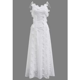 3D Floral Embroidered Lace-Up Cami Maxi Dress | Chicwish