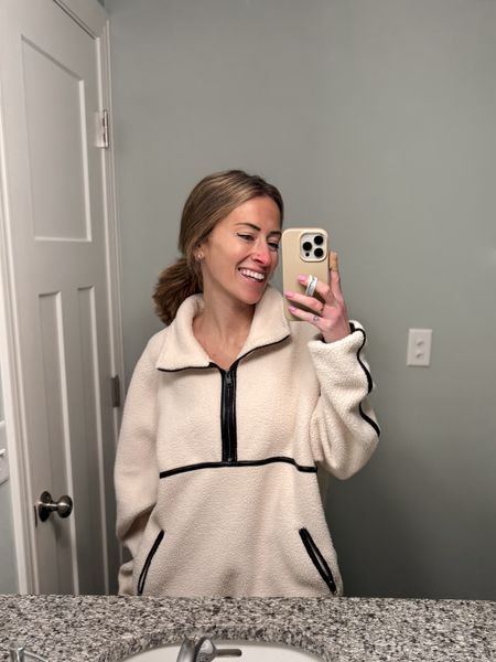 Soccer mom trendy outfit ideas for spring sports mom pullover for baseball tournaments and basketball outfit ideas for moms 
LAMARQUE pullover at revolve in several colors love this neutral ivory with black leather details!