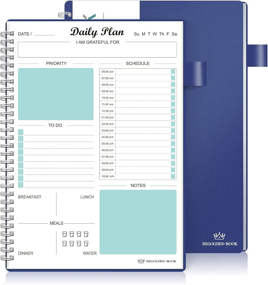 Daily Planner Undated, To Do List Notebook with Hourly Schedule Regolden-Book Calendars Meal, Spi... | Amazon (US)