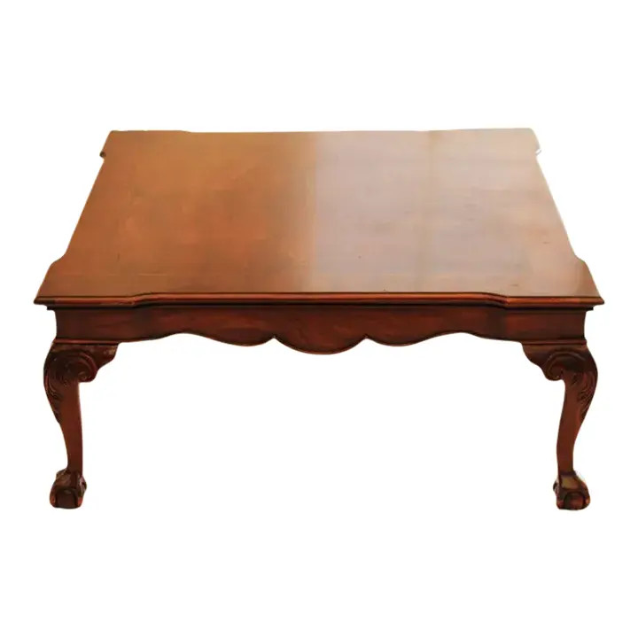 1980s Chippendale Mahogany Glass-Top Cocktail Table | Chairish