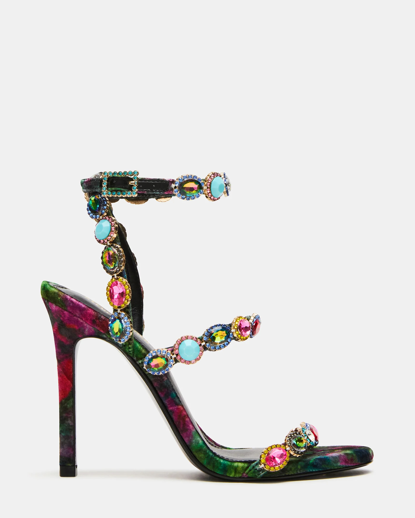 TAMALA Multi Velvet Stone Round Open Toe Ankle Strap Women's Heel | Steve Madden (US)