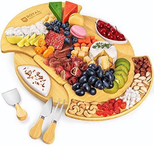 Large Round Cheese Board and Knife Set - Charcuterie Board, Bamboo Cheese Board Set, Cheese Platt... | Amazon (US)