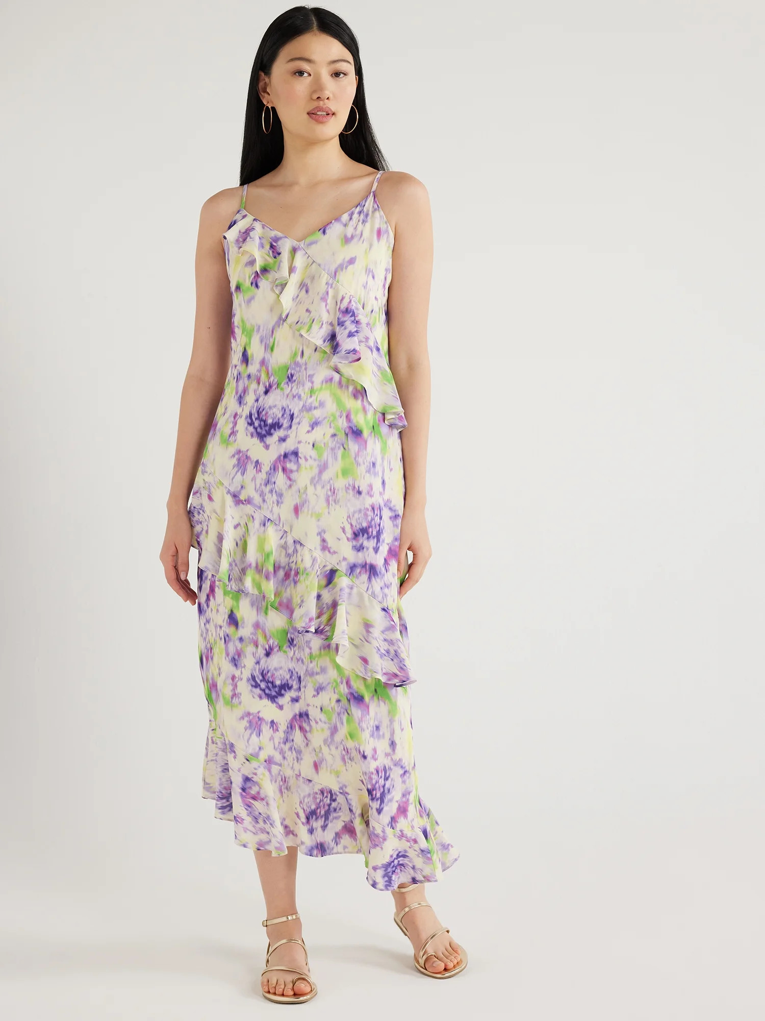 Scoop Women’s Ruffle Slip Bias Cut Dress, Sizes XS-XXL | Walmart (US)