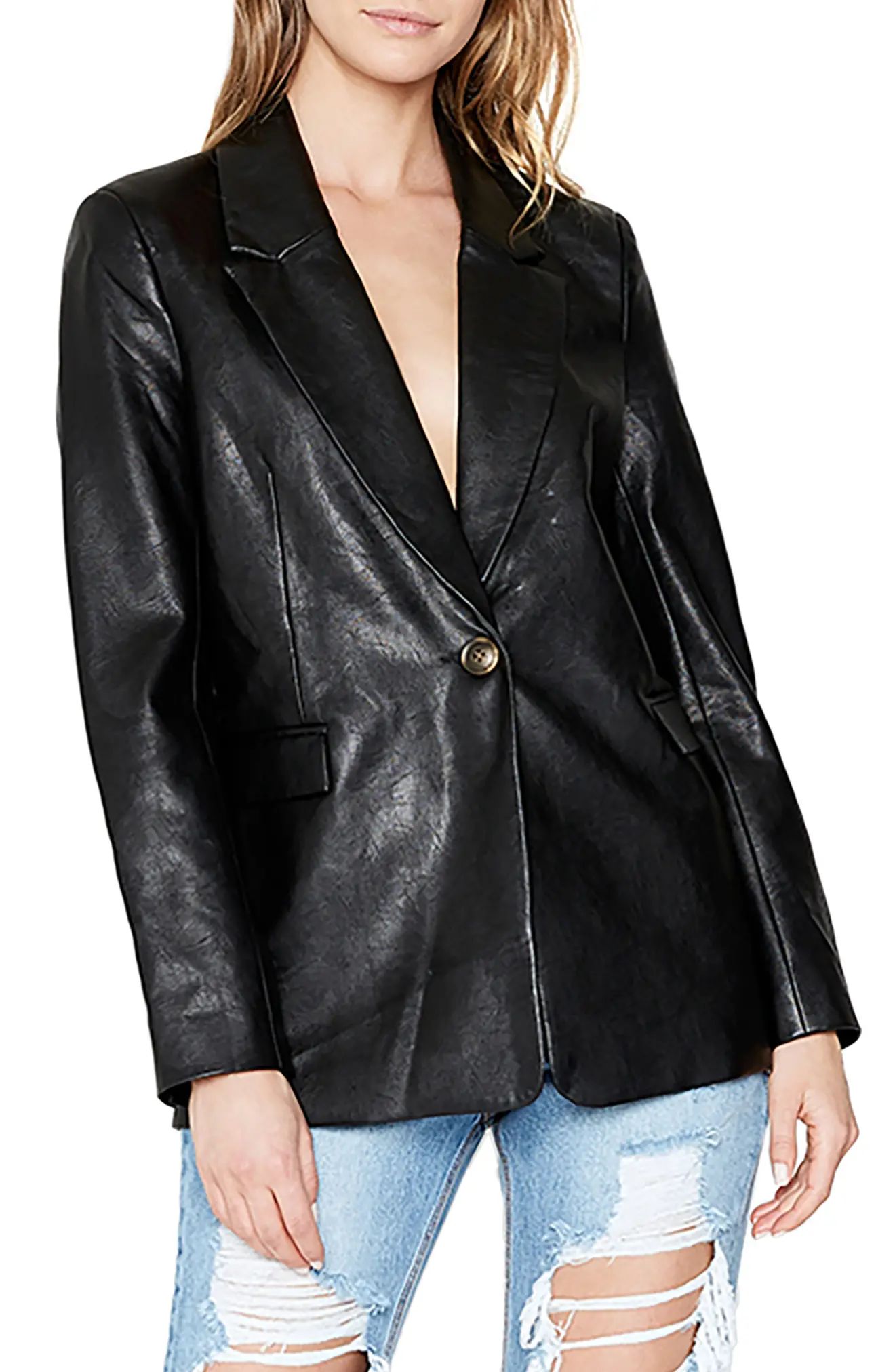 Bardot Oversize Faux Leather Blazer, Size Medium in Black at Nordstrom | Nordstrom