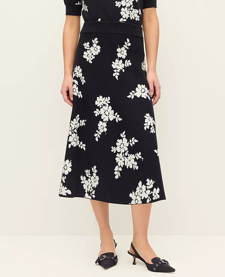 Floral Jacquard Midi Skirt | Ann Taylor