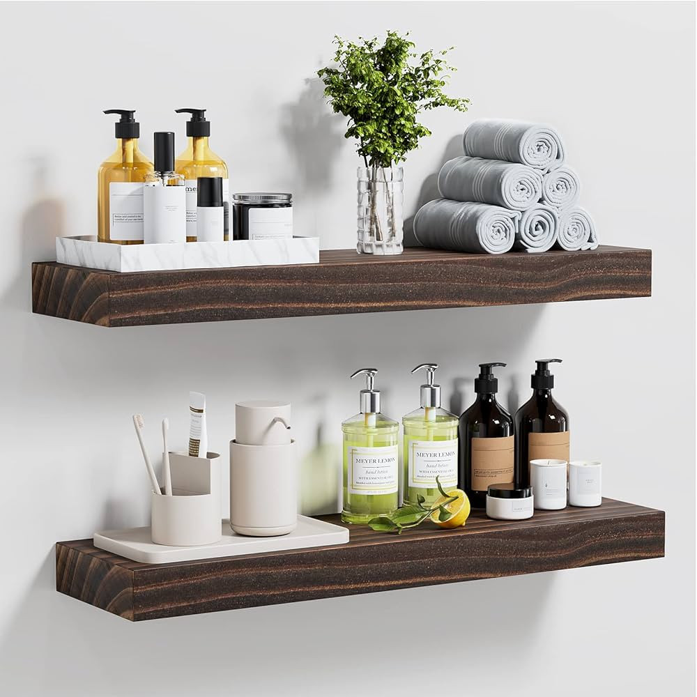 Amada HOMEFURNISHING Floating Shelves, 24 Inch Solid Pine Wall Shelves with Enhanced One-Piece Br... | Amazon (US)