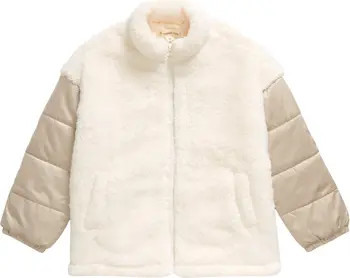 Kids' Mix Media Embroidered Fleece Jacket | Nordstrom