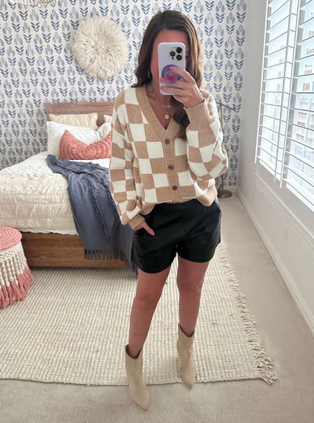 Loving these leather shorts and this checkered cardigan. Wearing a medium in both. Both from Amazon.
.


#LTKSeasonal #LTKover40 #LTKstyletip