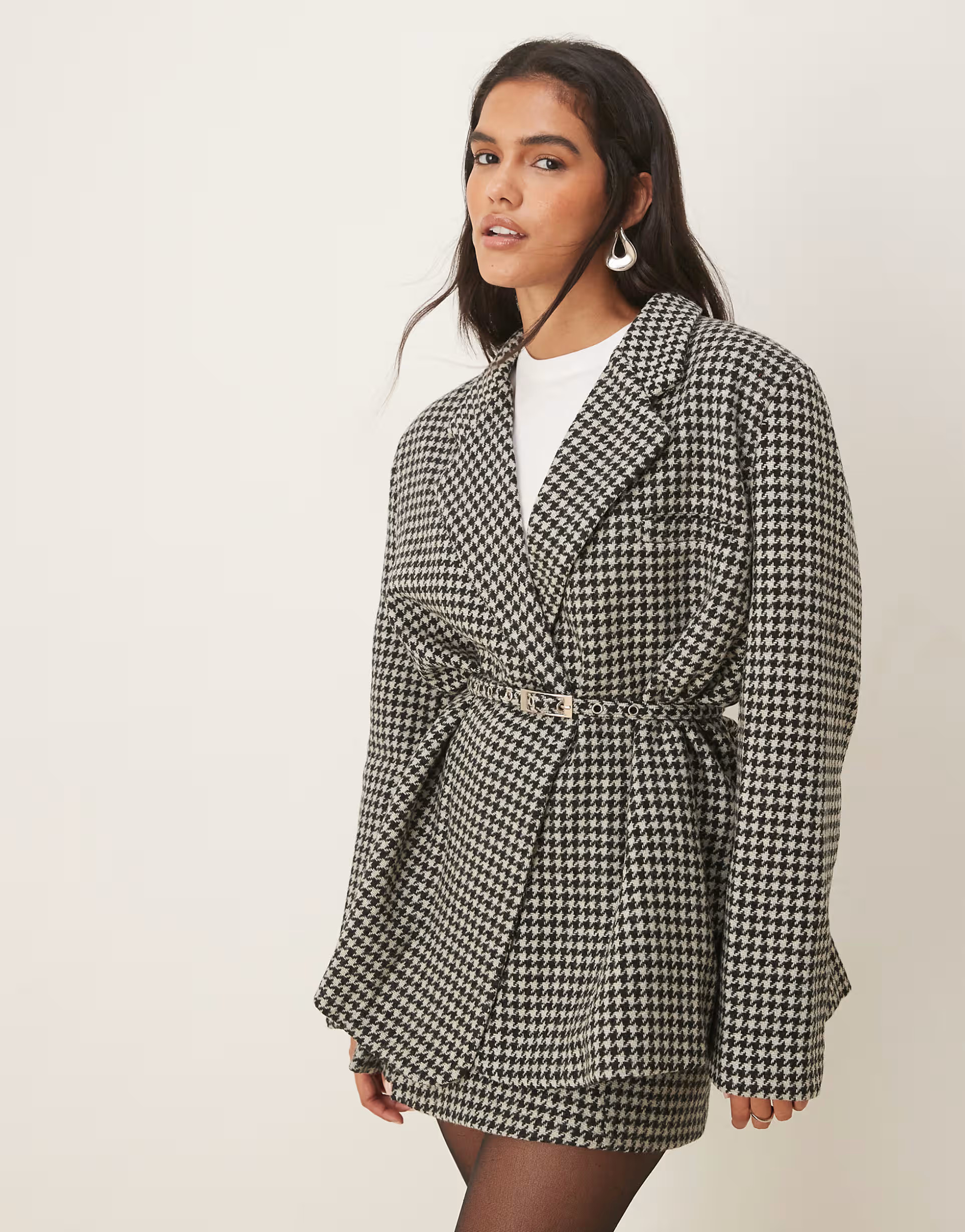 VRG GRL oversized shoulder blazer in black check | ASOS (Global)