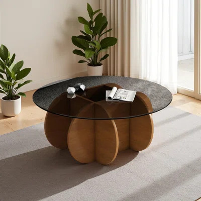 Modern Round Coffee Table For Living Room, Mid Century Center Table With Tempered Glass Top And Wood | Wayfair North America