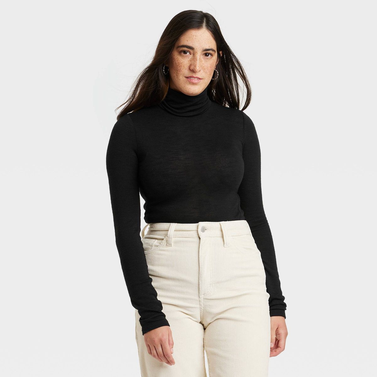 Women's Long Sleeve Mock Turtleneck T-Shirt - Universal Thread™ Black M | Target