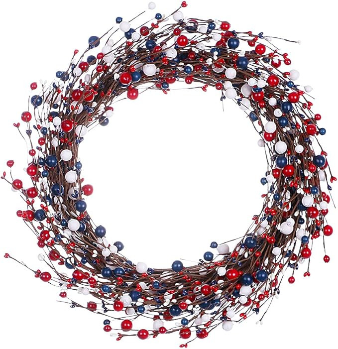 J'FLORU 4th of July Wreath,20in America Patriotic Wreath Red White Blue Berry Wreath for 4th of J... | Amazon (US)