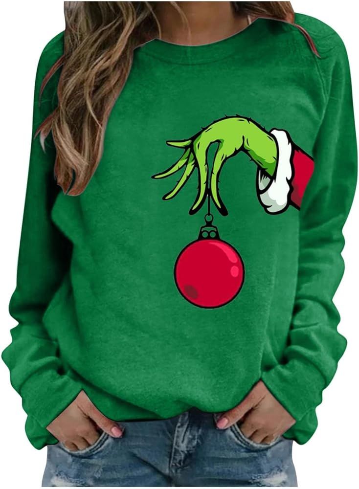 Women's Sweatshirts Christmas Grinc_h Shirts Christmas Shirt Long Sleeve Shirt Womens Grinc_h App... | Amazon (US)