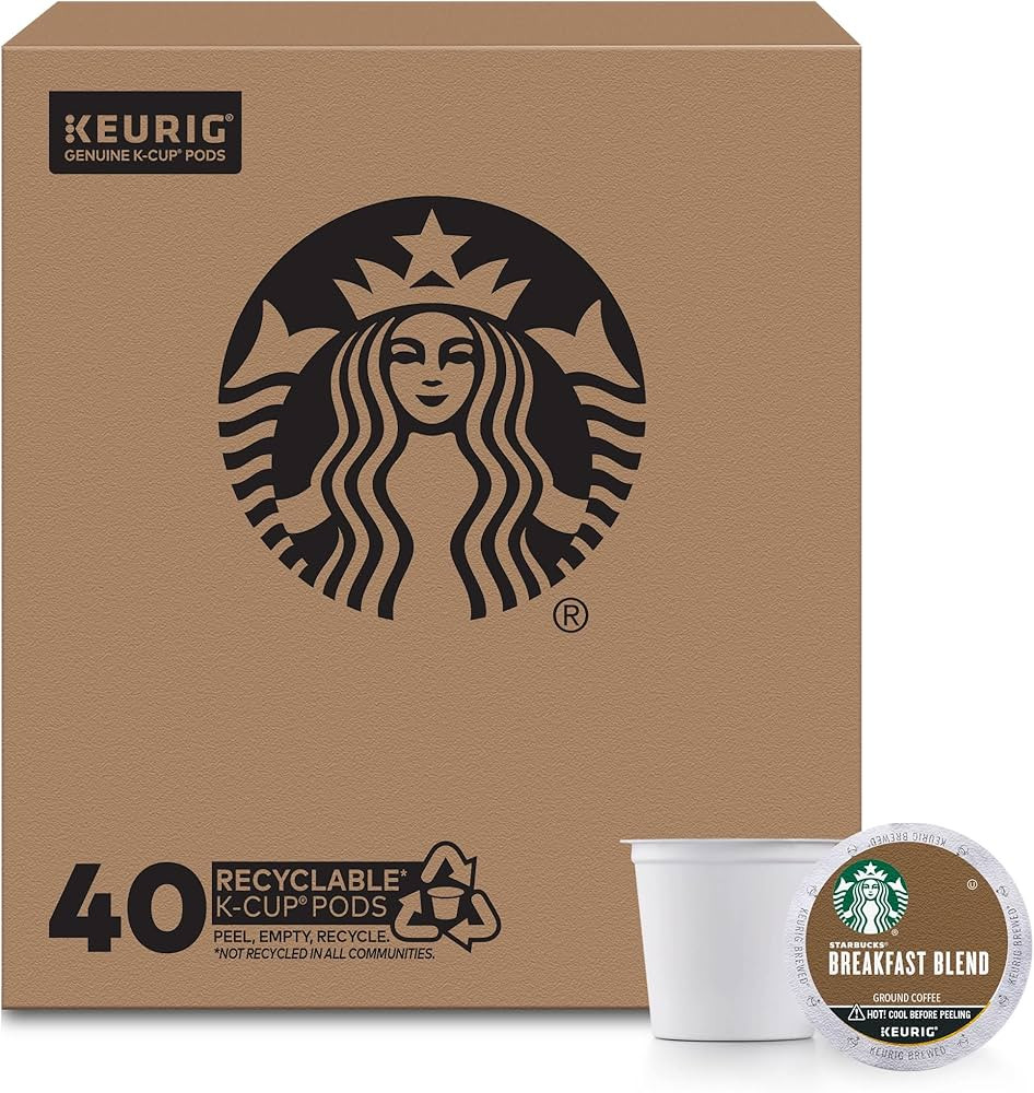 Starbucks Medium Roast K-Cup Coffee Pods — Breakfast Blend for Keurig Brewers — 1 box (40 pod... | Amazon (US)