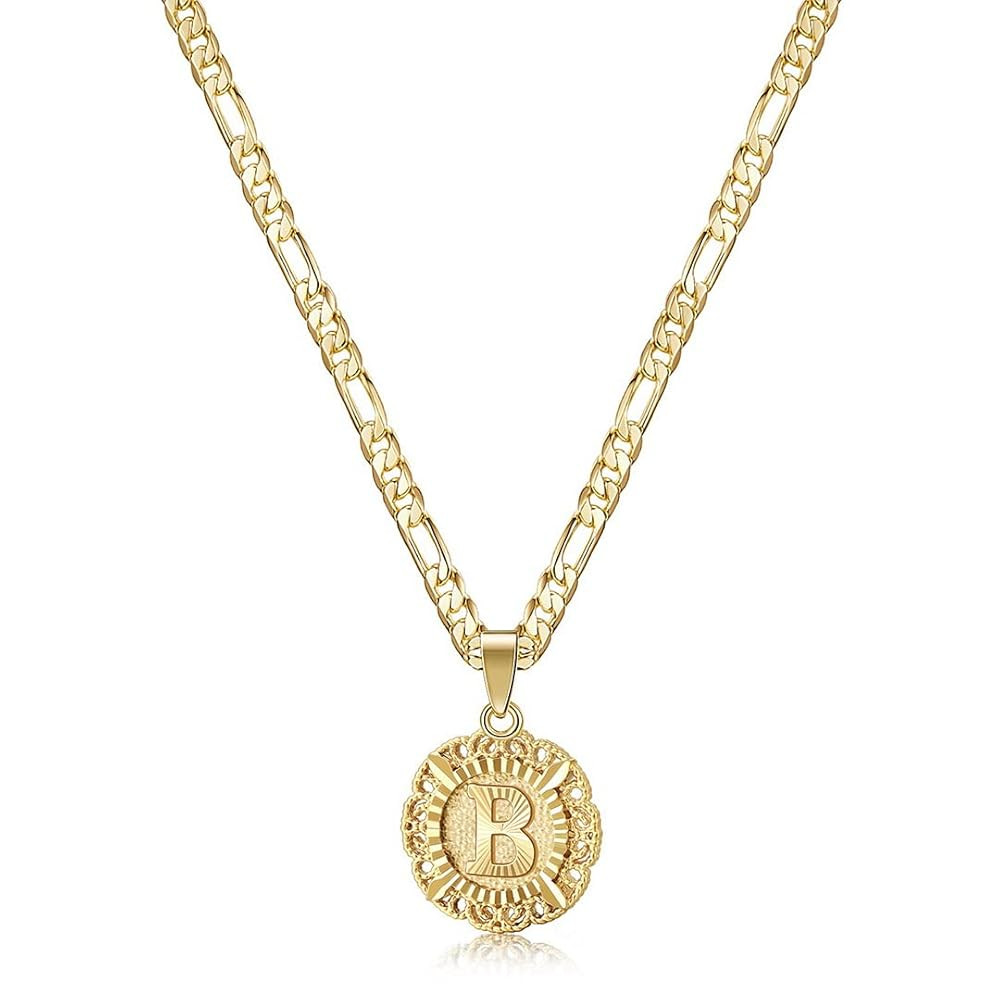 KissYan Initial Necklaces for Women, 14K Gold Plated Round Letter Pendant Capital Monogram Neckla... | Amazon (US)