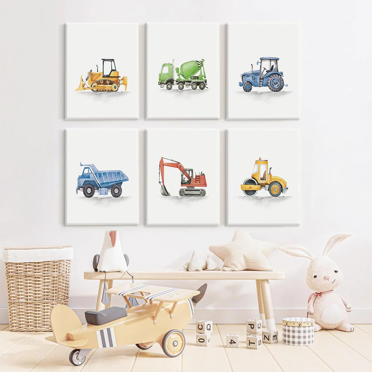 Boys Truck Wall Art Set Of 6 Truck Vehicle Canvas Wall Decor Toddler Construction Wall Art Waterc... | Wayfair North America