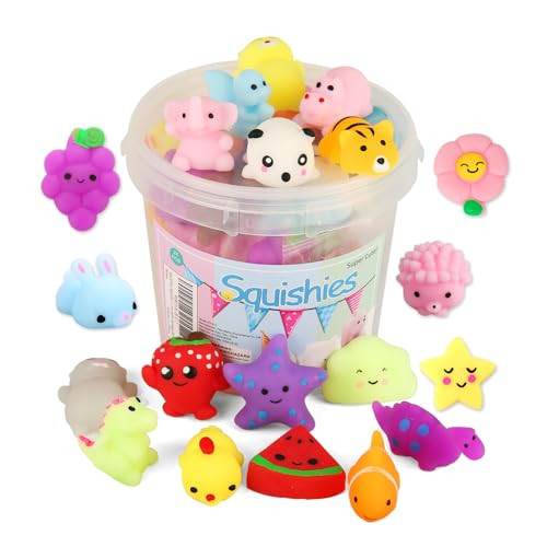 KINGYAO Squishies Squishy Toy 24pcs Party Favors for Kids Mochi Squishy Toy moji Kids Mini Kawaii squishies Mochi Stress Reliever Anxiety Toys Easter Basket Stuffers fillers with Storage Box | Amazon (US)