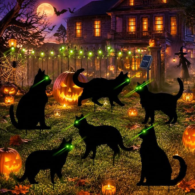 6 Pack Black Cat Halloween Decorations Outdoor，Scary Silhouette Yard Signs | Amazon (US)