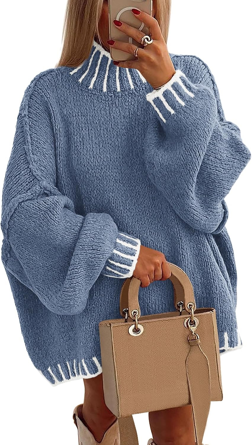 PRETTYGARDEN Women's Mock Neck Oversized Pullover Sweaters | Amazon (US)