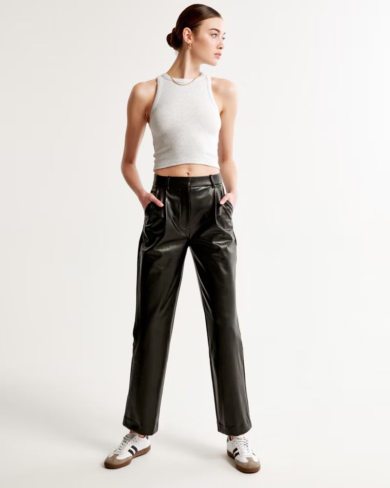 Tailored Vegan Leather Relaxed Straight Pant | Abercrombie & Fitch (US)