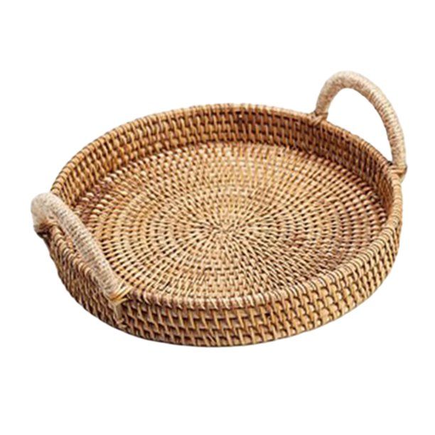 Handmade Wicker Serving Basket Breakfast with Handles Fruit Tea Platter Serving Tray Rattan Round... | Walmart (US)