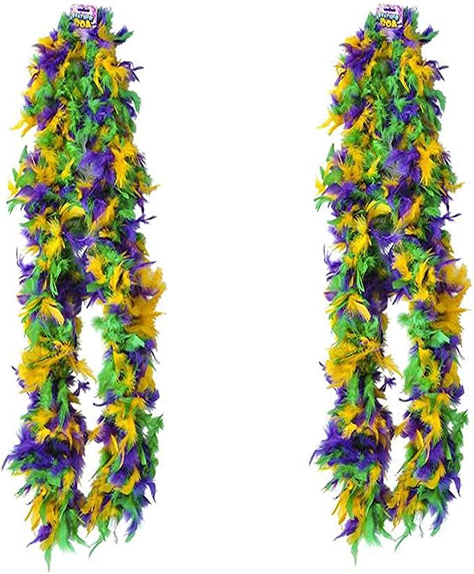 4E's Novelty 2 Pack Mardi Gras Feather Boa 6 Ft / 72 Inch Long - Lush Fluffy Feathers In Mardi Gr... | Amazon (US)