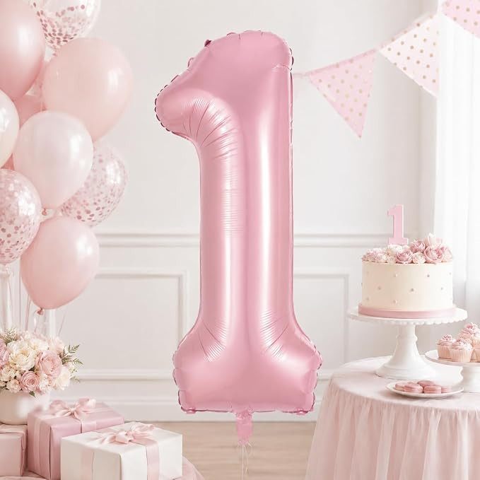 Pastel Pink 1 Balloons, 40 Inch Giant Light Pink Helium Foil Number 0-9 for Girls, Self Inflating... | Amazon (US)