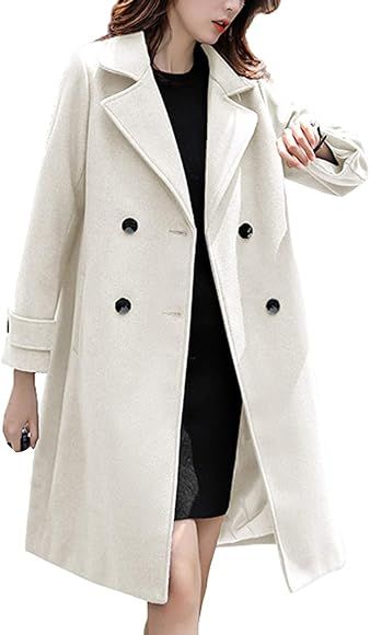 chouyatou Women's Essential Elegant Wear Double Breasted Mid Long Wool Pea Coat | Amazon (US)