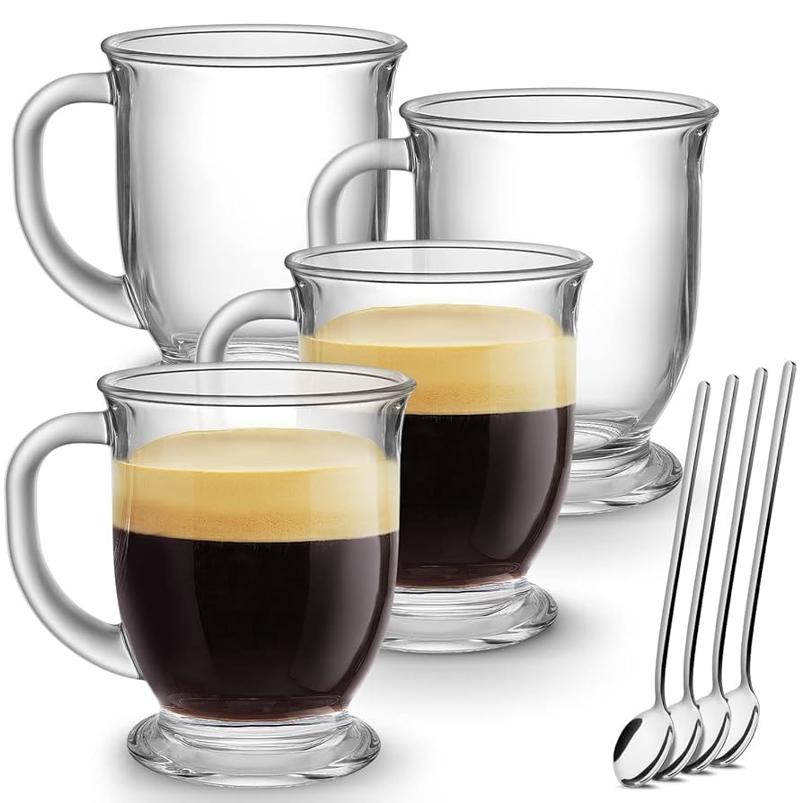 Mfacoy Glass Coffee Mugs Set of 4, Clear Large Coffee Mug 15 Oz With Handles for Hot Beverages, C... | Amazon (US)