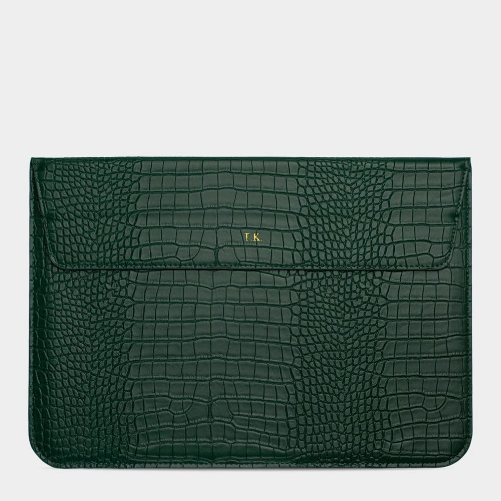 Dark Green Lizard Texture Personalized Laptop Sleeve with Stand | INSERIF (US)
