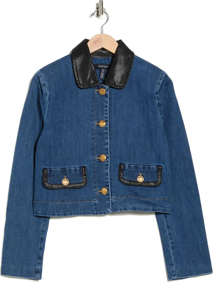 Ellen Tracy Faux Leather Trim Denim Jacket | Nordstromrack | Nordstrom Rack