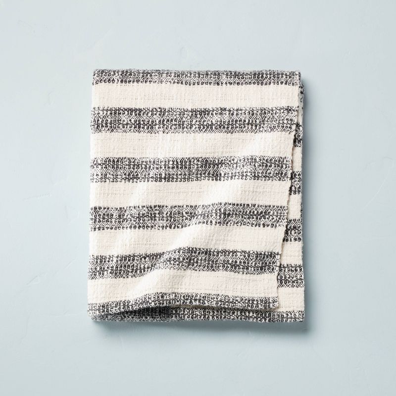 Contrast Edge Stripe Throw Blanket Railroad Gray/Cream - Hearth & Hand™ with Magnolia | Target