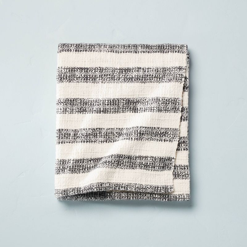 Contrast Edge Stripe Throw Blanket Railroad Gray/Cream - Hearth &#38; Hand&#8482; with Magnolia | Target