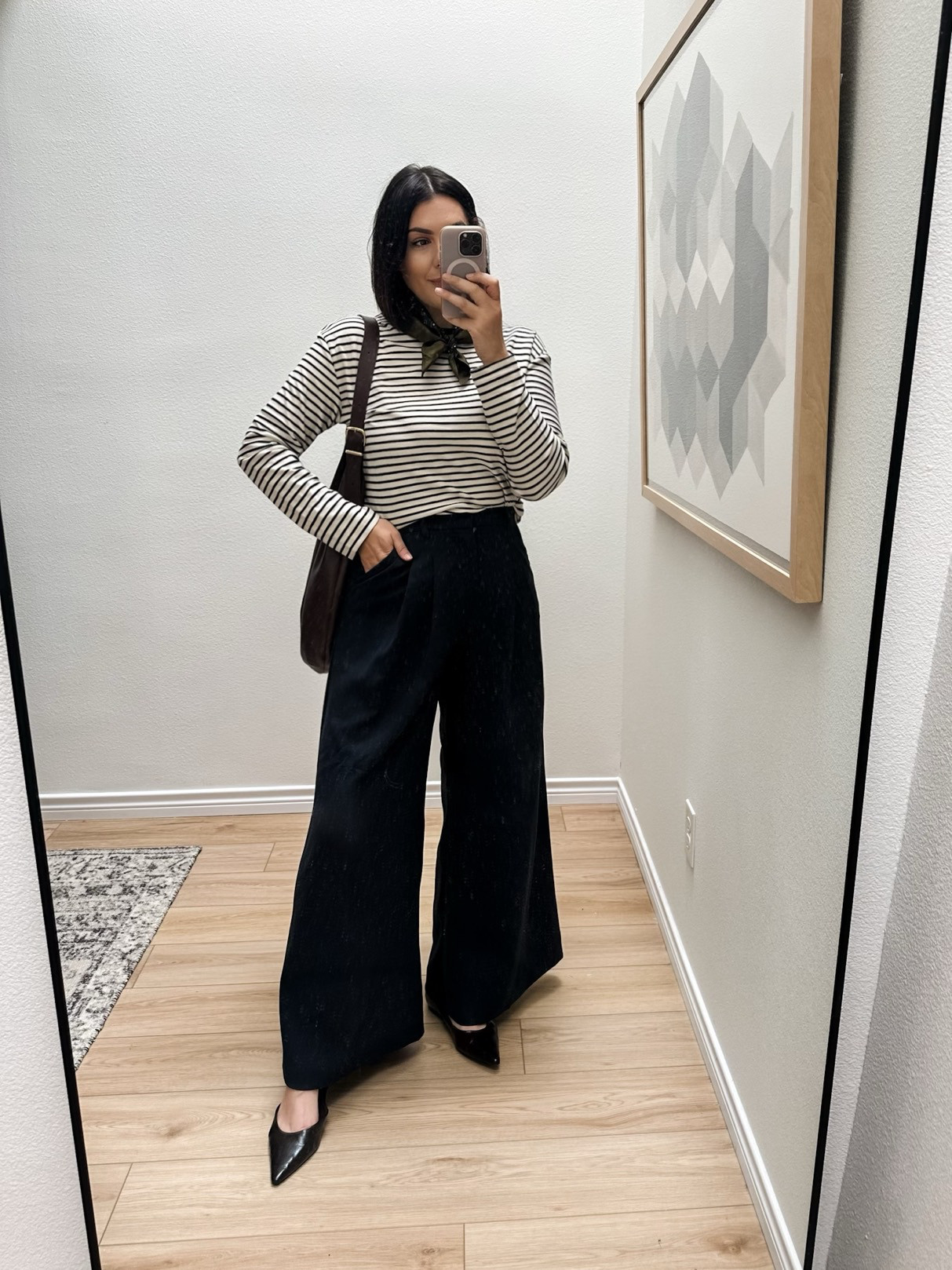 I'm in the large of the striped shirt -- under $30! I'm in the medium of the pants, true to size.  

 