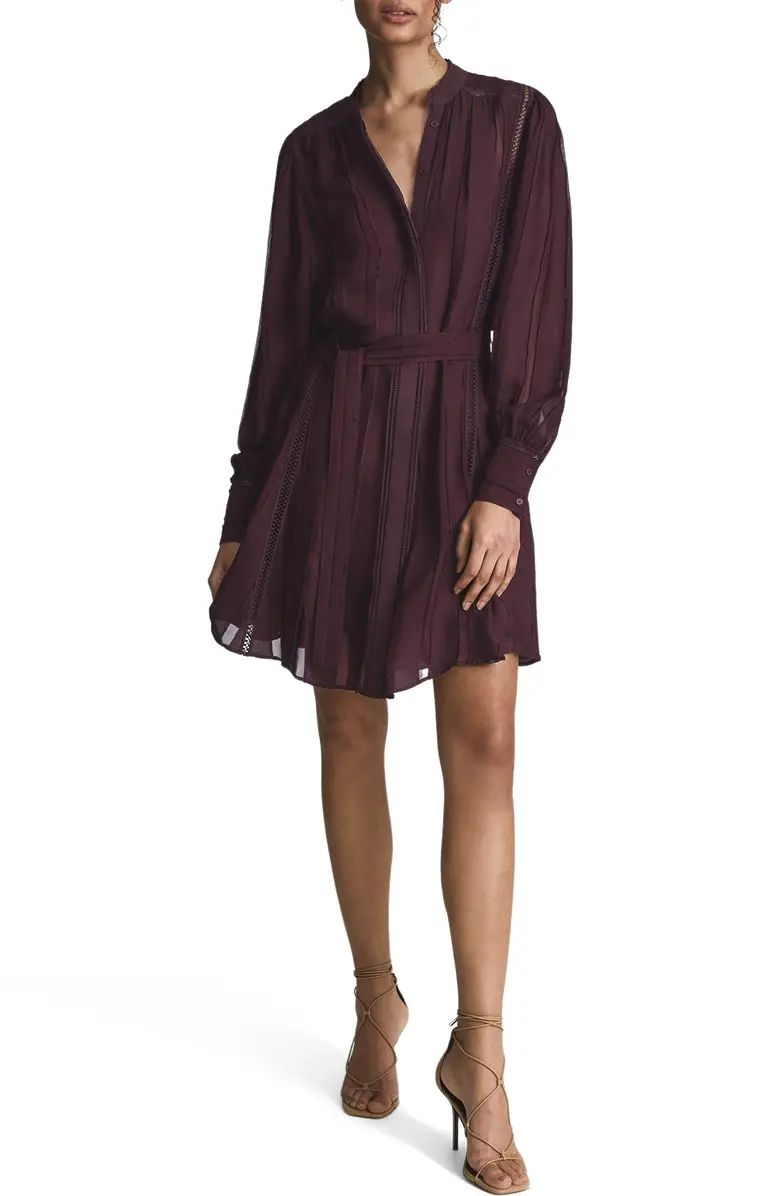 Harriet Belted Long Sleeve Chiffon Jacquard Minidress | Nordstrom