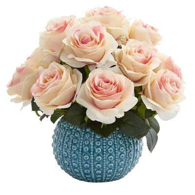 Bungalow Rose Artificial Roses Floral Arrangement in Vase Flower/Leaves Colour: Light Pink | Wayfair North America