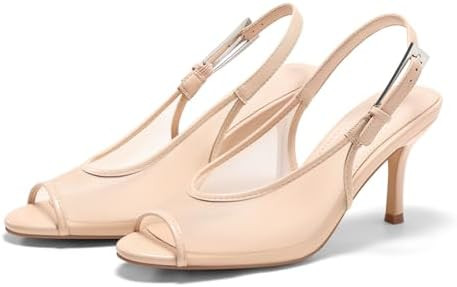 Coutgo Womens Slingback High Heels Open Peep Toe Mesh Sandals Buckle Wedding Party Dress Shoes | Amazon (US)