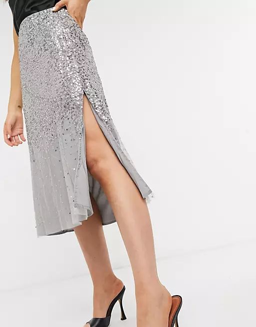 French Connection midi skirt in silver sequin | ASOS (Global)