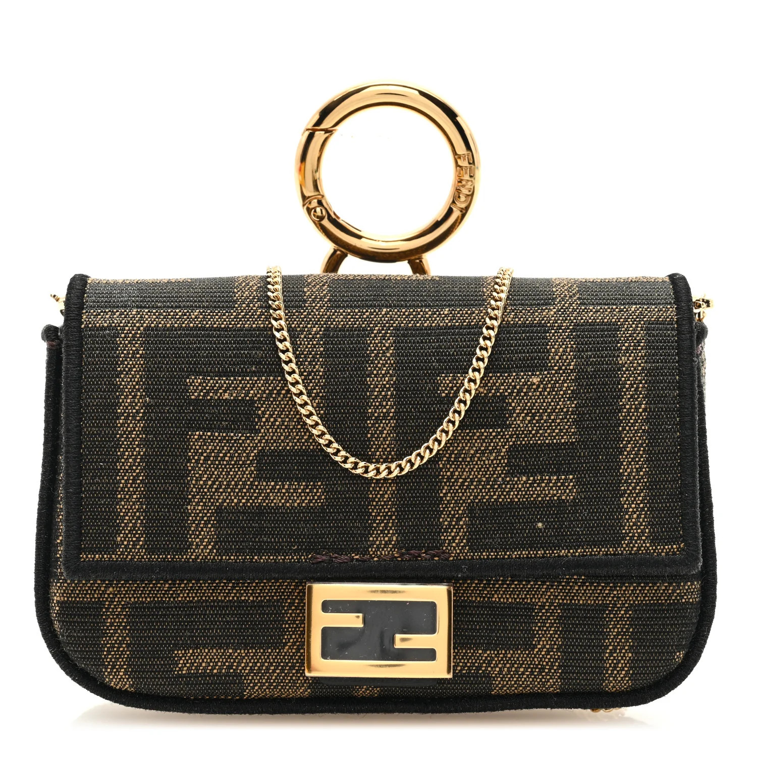 Fabric Jacquard FF 1974 Nano Baguette Charm Tobacco Moro Black | FASHIONPHILE (US)