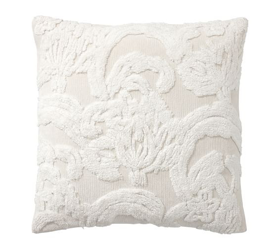 Natalia Silk Jacquard Pillow Cover, 22", Ivory | Pottery Barn (US)