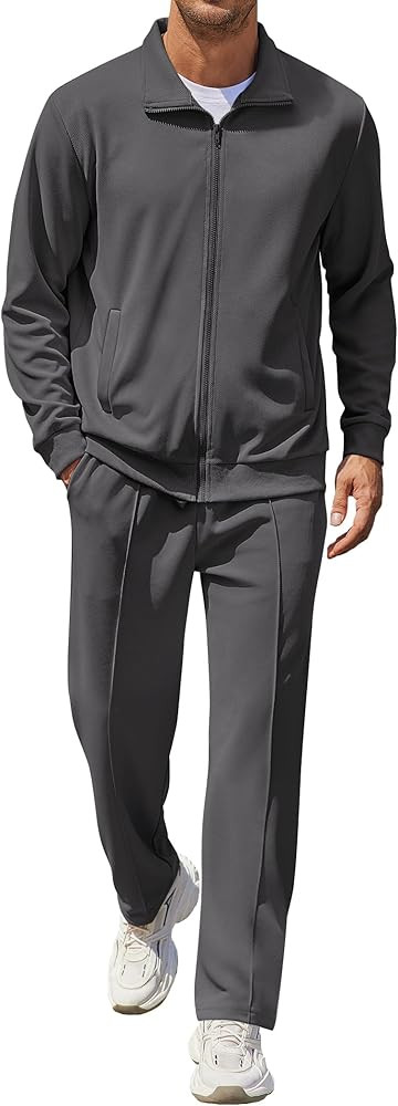 COOFANDY Men's Casual Sweatsuit 2 Piece Athletic Full Zip Tracksuit Jacquard Jogging Set Fashion ... | Amazon (US)