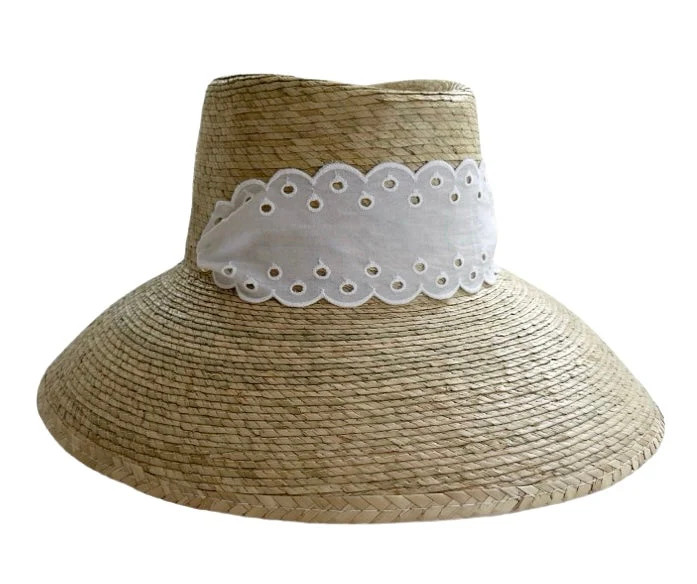 Wildflower Sun Hat in Antique Eyelet Scallop Lace Wide & Short Ribbon | Over The Moon