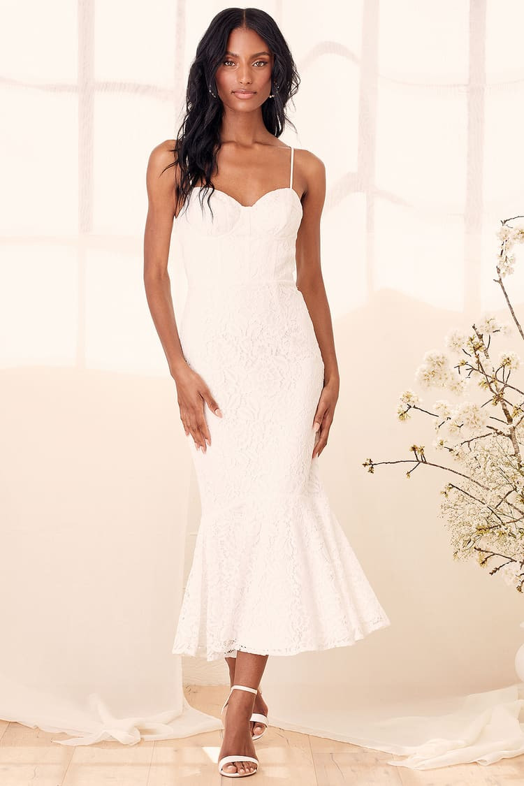 Found Your Love White Lace Sleeveless Trumpet Midi Dress | Lulus (US)