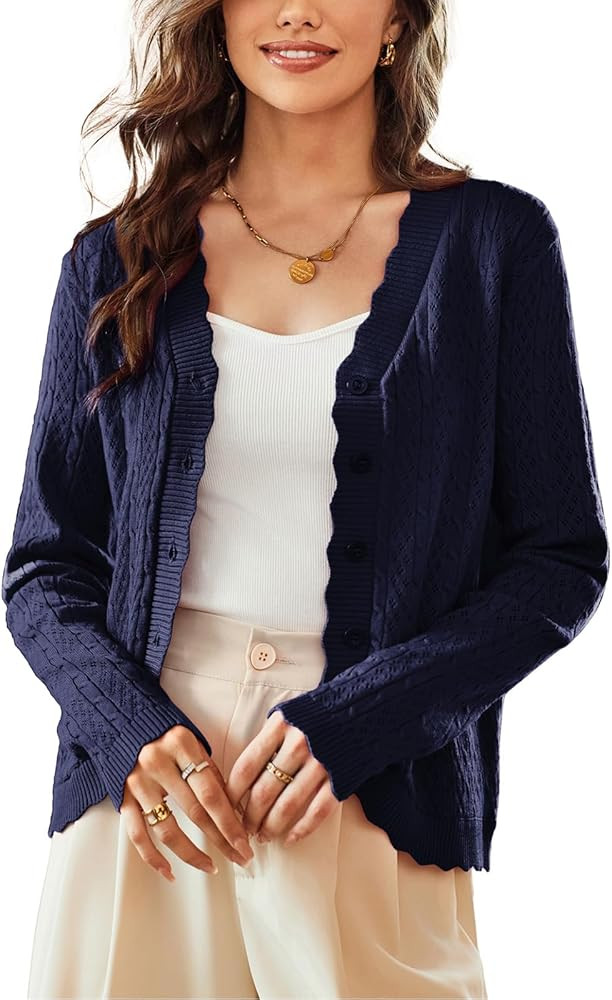 KANCY KOLE Women's 2024 Long Sleeve Cropped Cardigan Sweaters Lightweight Crochet Button Down Car... | Amazon (US)