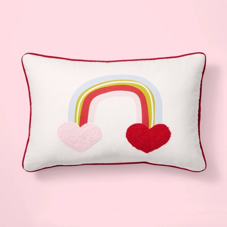 Rainbow & Hearts Lumbar Throw Pillow White - Spritz™ | Target