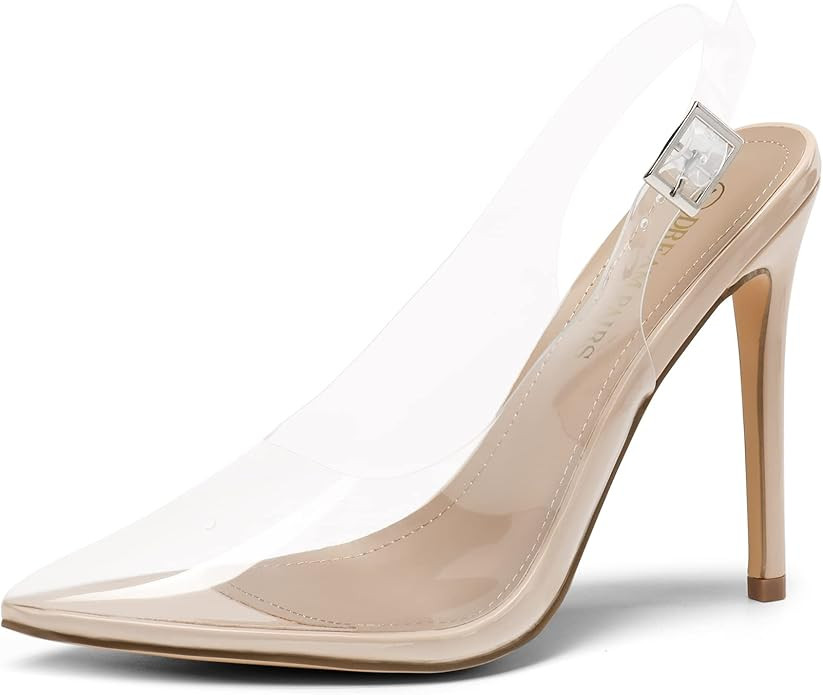 DREAM PAIRS Women’s Clear High Stiletto Slingblack Heels Pointed Toe Dress Shoes Comfortable We... | Amazon (US)