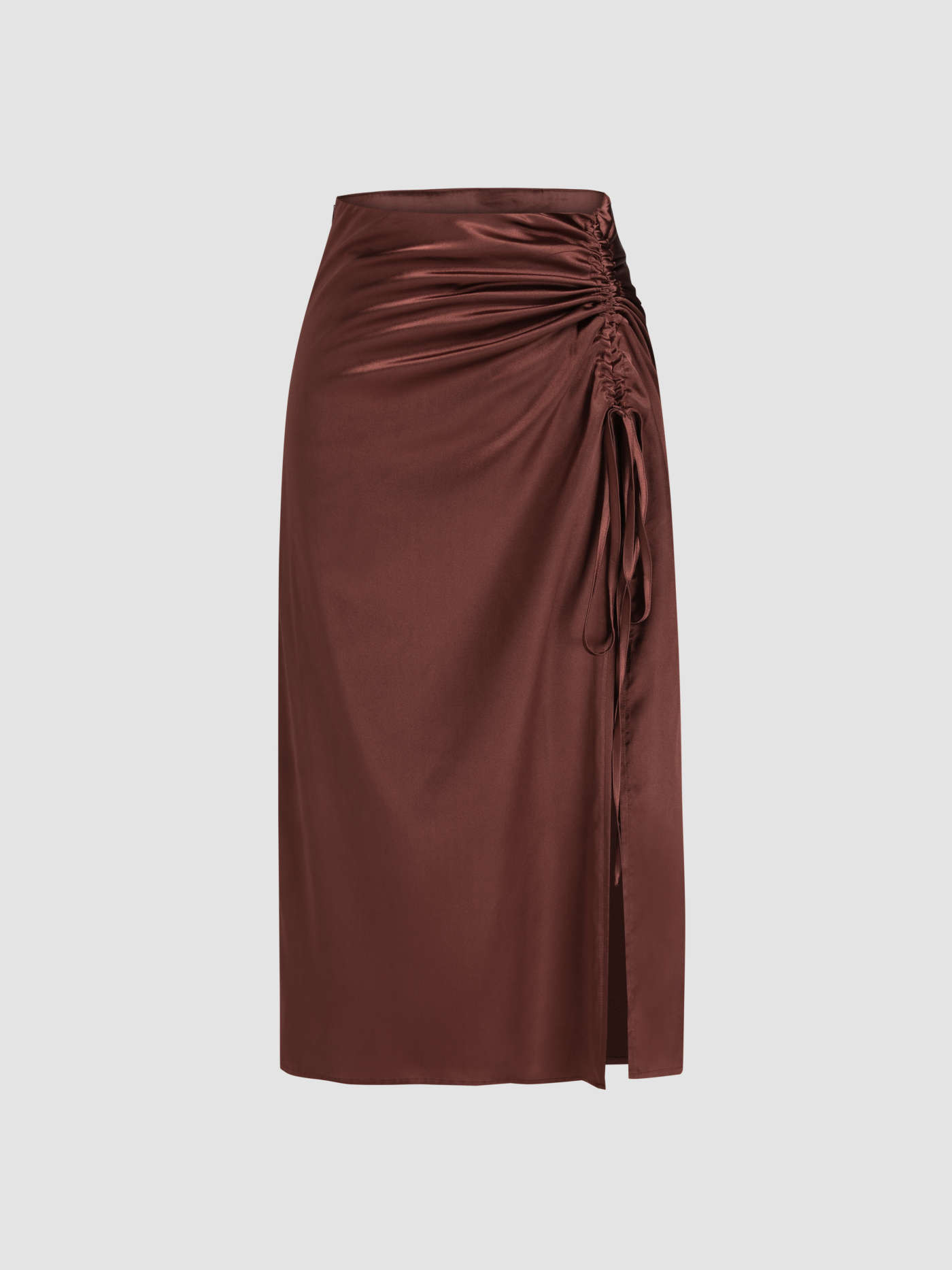 Satin Drawstring Split Midi Skirt | Cider